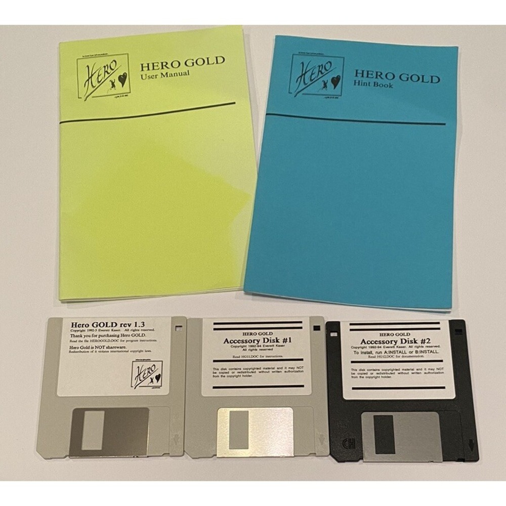 RARE Vtg Hero Gold Game PC 3.5 Lot Of 3 Floppy Disks Everett Kaser 1992 Manuals